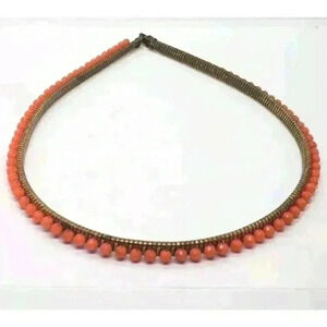 Vintage Coiled Mesh Necklace Coral Colored Beads 1960s MCM Stretch Belt